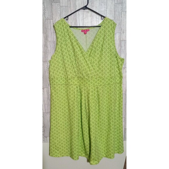 Woman Within‎ Sleeveless V-Neck Stretch Cotton Empire Waist Yellow/Green 3X - Picture 1 of 4